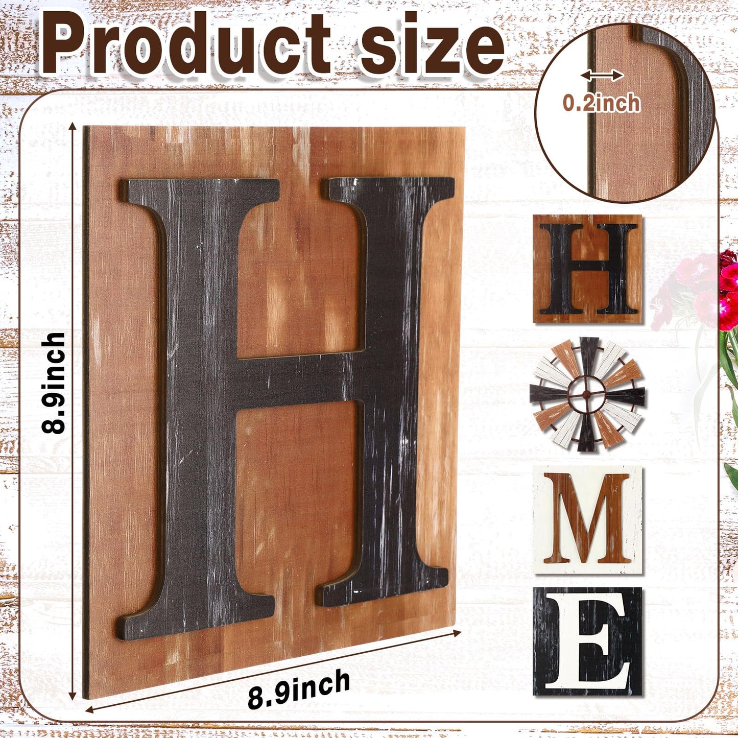 Novabright 4 Pcs Farmhouse Wall Decor 3D Wooden Home Sign with Windmill for O, Rustic Wood Letters Decorative Wall Art Decor for Living Room Kitchen Bedroom, Entryway Housewarming Gift