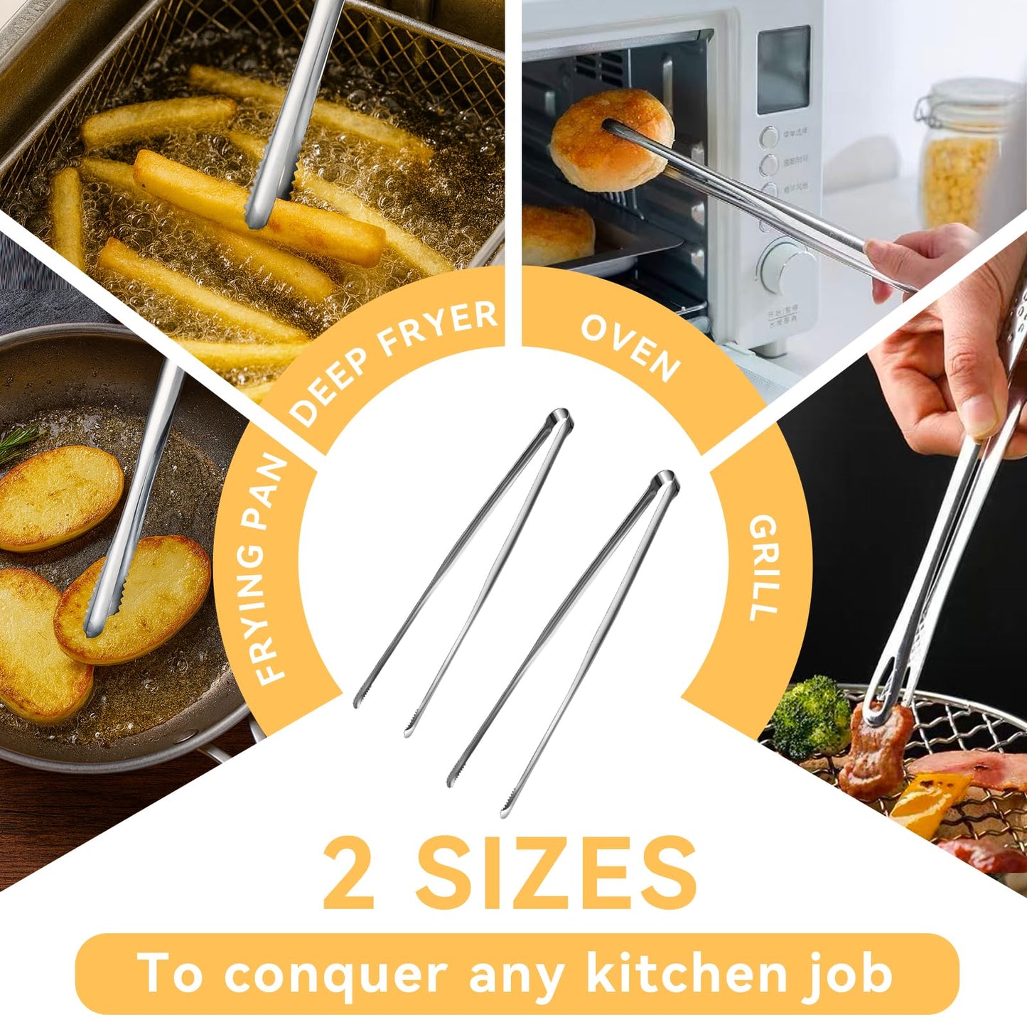 Precision Serrated Non-Slip Tips Cooking Tongs 2 pcs (9" &11"), Stainless Steel Kitchen Tweezer Tongs, Cooking Tweezers Stainless Steel for Grilling, Frying, and Oven