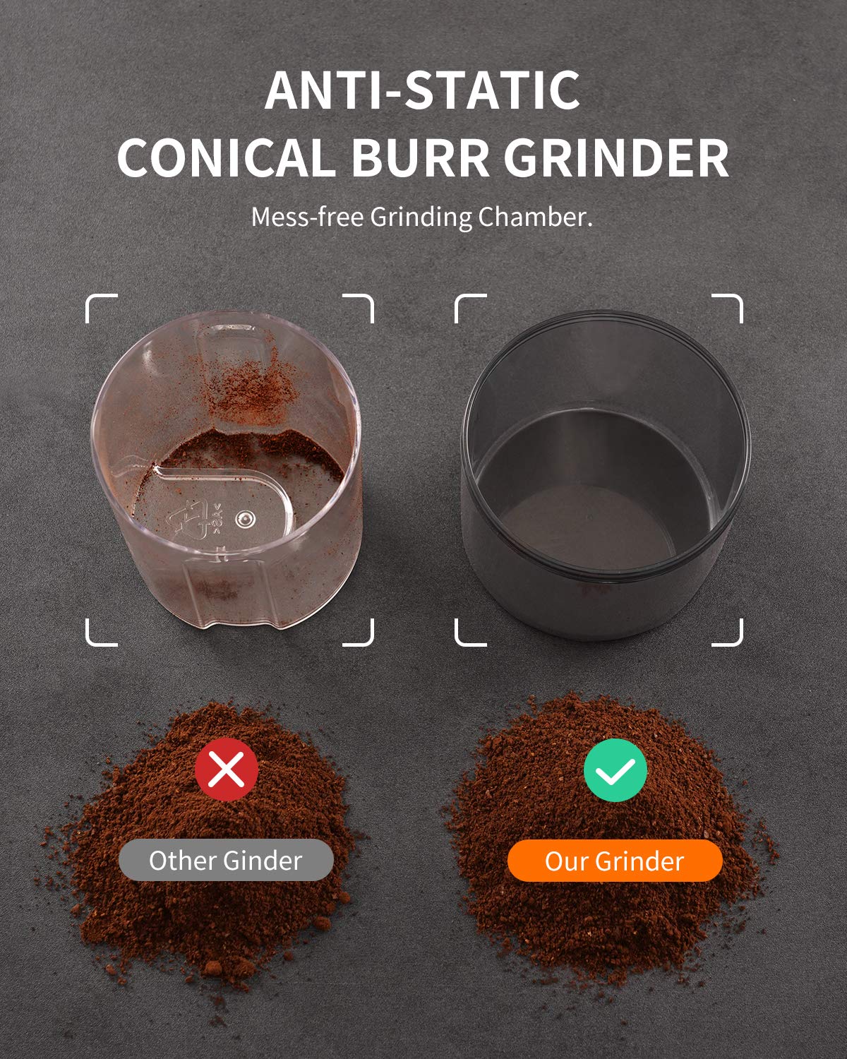 KIDISLE Conical Burr Coffee Grinder, Electric Coffee Bean Grinder for Precise Grinding, 35 Settings, 2–12 Cup Selector, Anti-Static Design for Home Use, Black