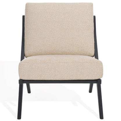 SAFAVIEH Couture Collection Nicki Scandinavian Sand/Black Boucle Solid Wood Accent Chair