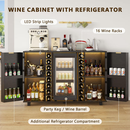 Feonase Coffee Bar Cabinet with Fridge Space (Fridge Not Include), Wine Cabinet with Wine Storage, Liquor Bar Cabinet with LED Lights, 16 Wine Racks, Wine Storage for Kitchen, Dining Room, Living Room