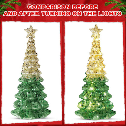 Mercury Glass Christmas Tree - Illuminated Tabletop Decor | 11.6" Gold Battery-Operated Centerpiece