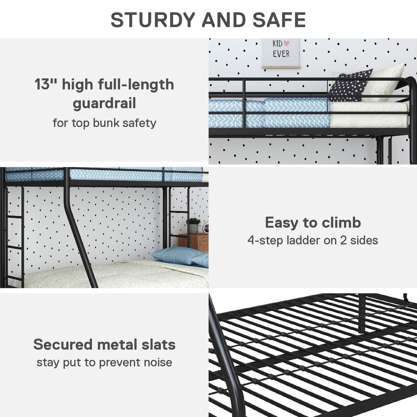 DHP Dusty Metal Bunk Bed with Secured Ladders, Twin/Full, Black