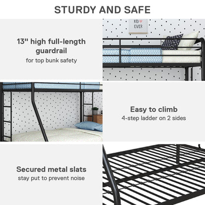 DHP Dusty Metal Bunk Bed with Secured Ladders, Twin/Full, Black