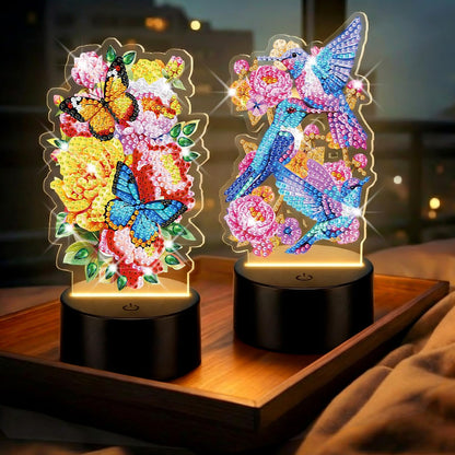 VIHOSE 2 Pcs Diamond Painting Night Light Butterfly&Birds Diamond Art Lamp DIY Light up Crafts Desktop Ornaments for Adults DIY Beginner Table Tabletop Decor Bedrooms Living Room