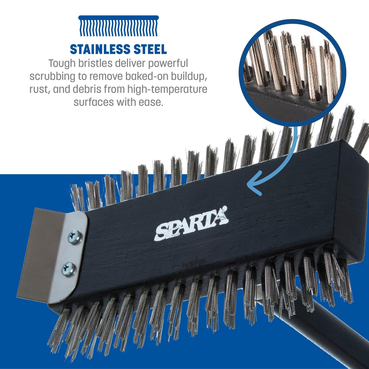 SPARTA 4029000 Stainless Steel Grill Brush, Grill Scraper With Metal Bristles, 30.5 Inches, Black