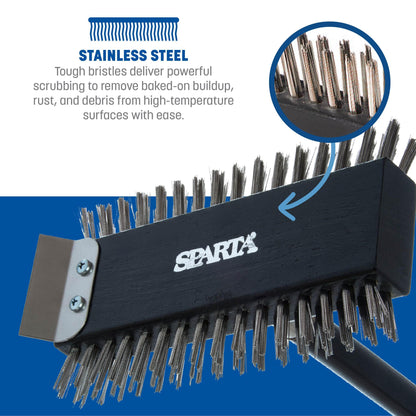 SPARTA 4029000 Stainless Steel Grill Brush, Grill Scraper With Metal Bristles, 30.5 Inches, Black