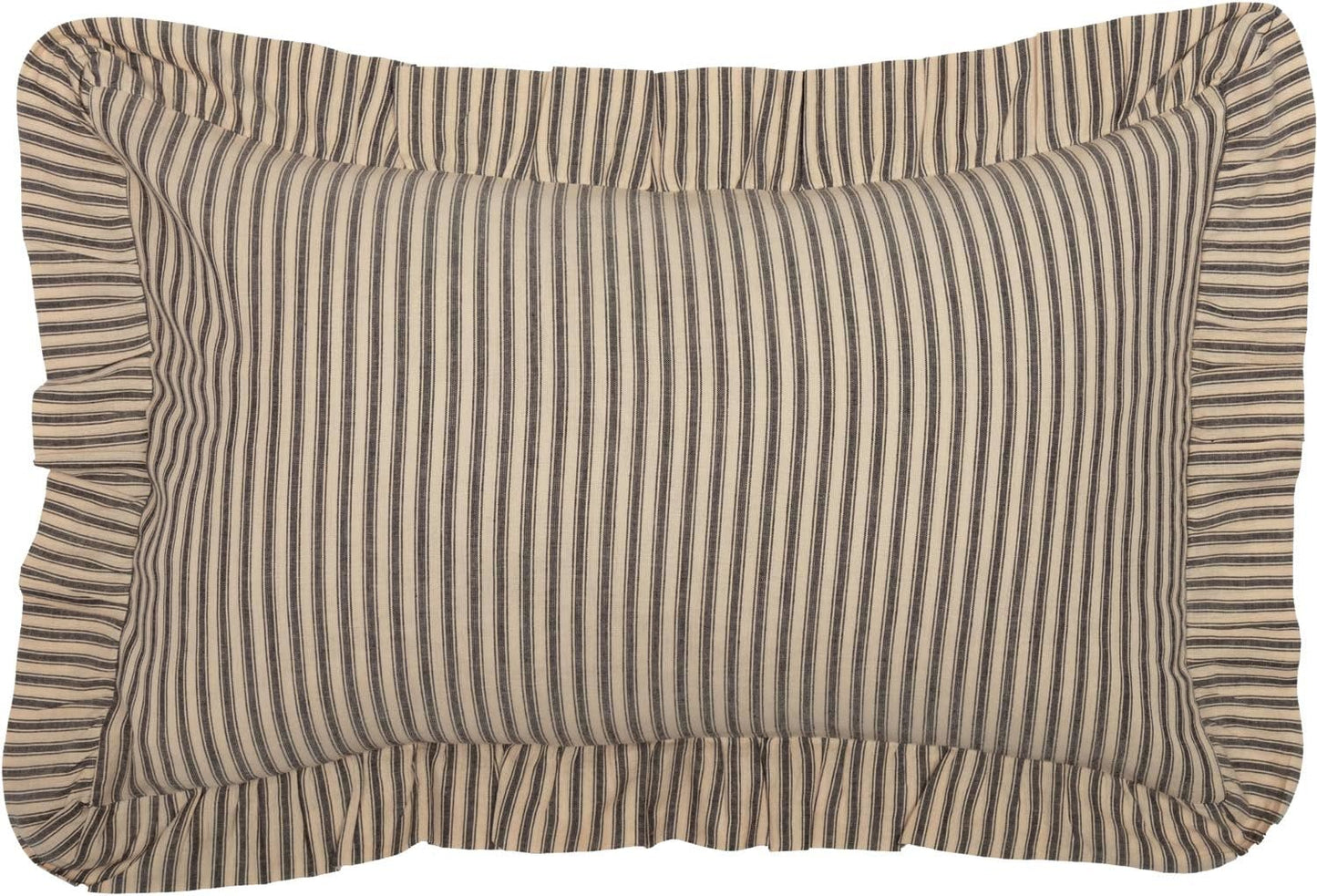 VHC Brands Sawyer Mill Throw Pillow - Dark Gray and Cream Stripe Cotton Decorative Cushion with Ruffle 14x22