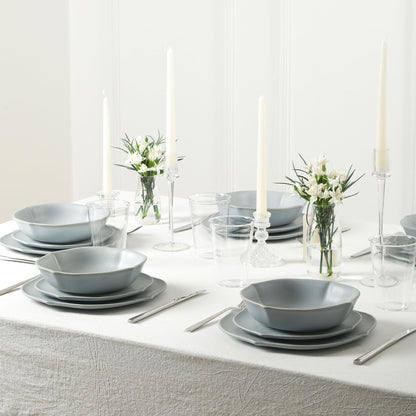Stone Lain Baskerville 32-Piece Dinnerware Set Stoneware, Borosilicate Glass, Light Blue