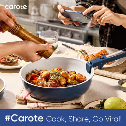 CAROTE 27pcs Ceramic Cookware Set Nonstick, Pots and Pans Set Non Stick, Non Toxic Cookware Detachable Handles, Dishwasher/Oven Safe, RV/Camping Cookware, Pan and Pot with Kitchen Utensils, Navy Blue