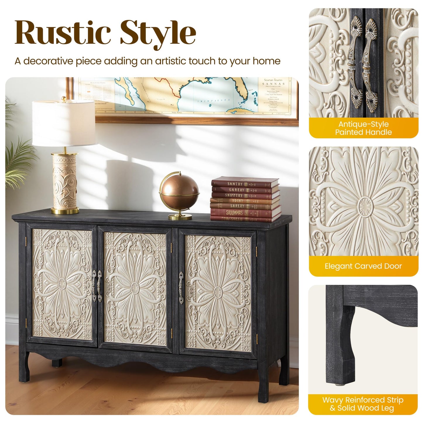 FansaFurn Buffet Sideboard with Storage Set of 2, 31'' Farmhouse Sideboard with Storage, Wooden Cabinet with Doors for Kitchen, Living Room, Black