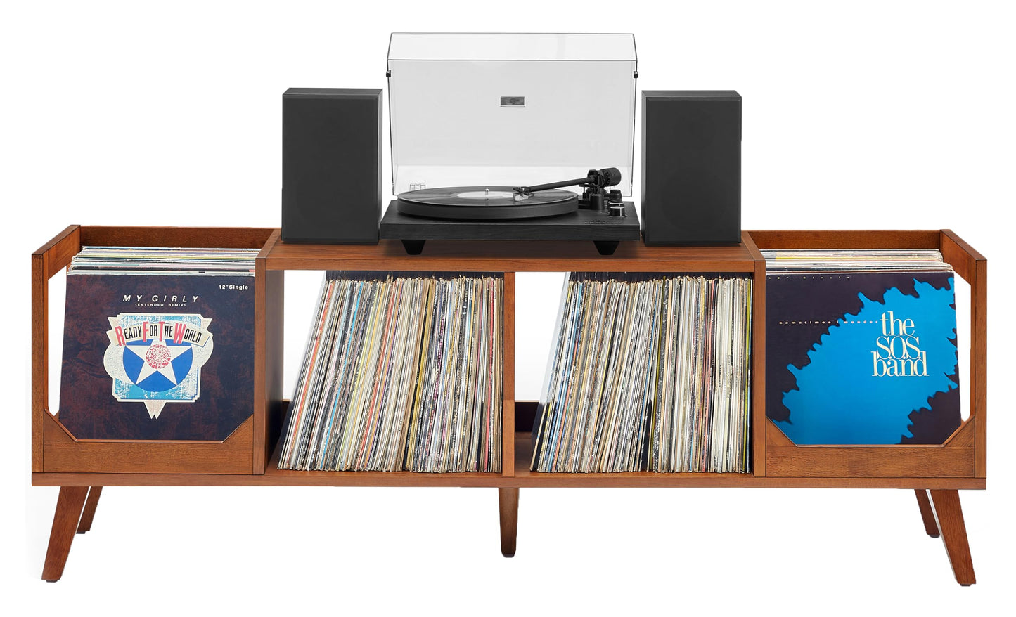 Crosley Furniture Asheville Mid-Century Modern Media Console Record Player Stand, Storage for Vinyl Records, Walnut