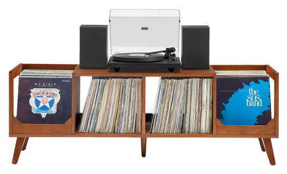Crosley Furniture Asheville Mid-Century Modern Media Console Record Player Stand, Storage for Vinyl Records, Walnut