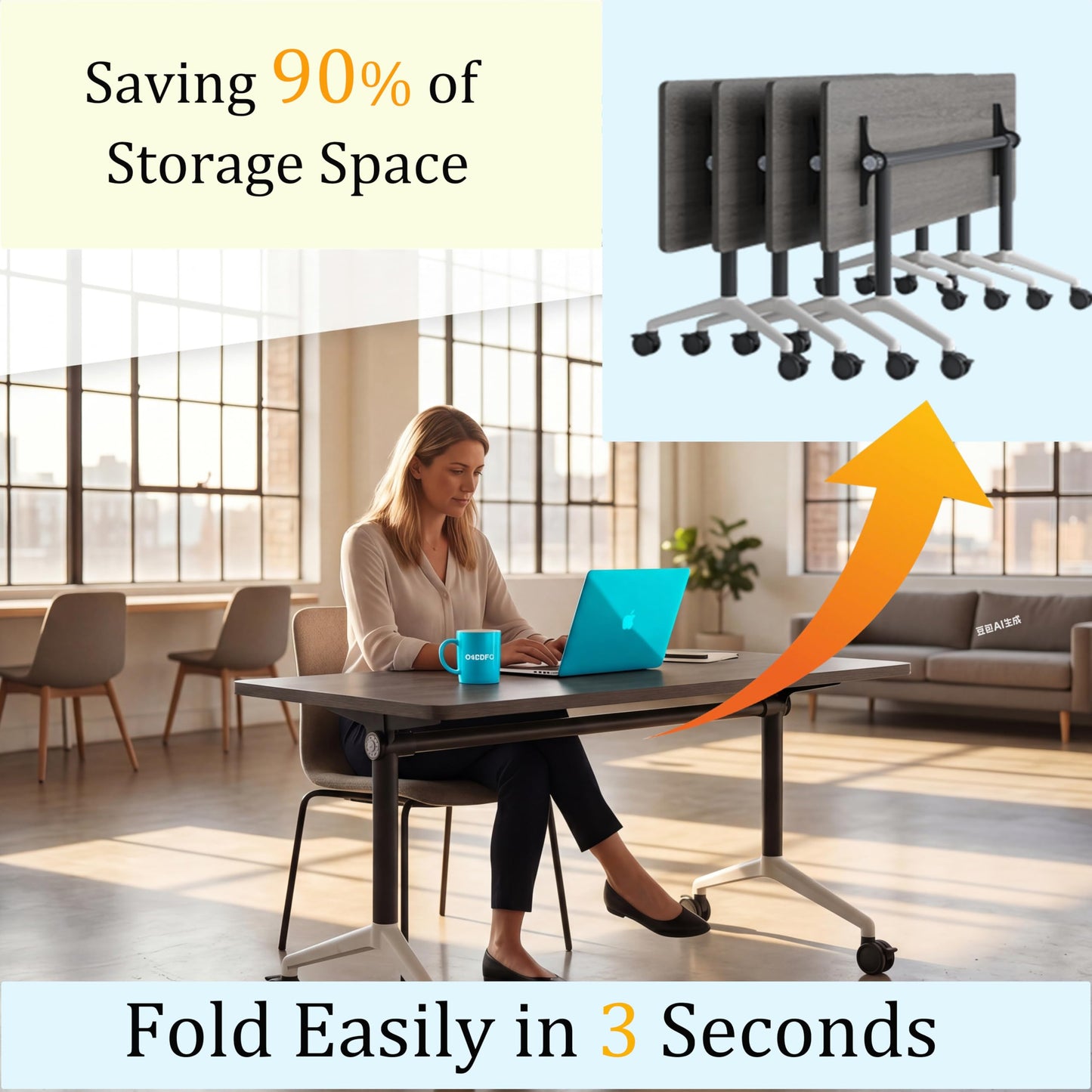 JNMDLAKO Modular Folding Conference Table with Locking Wheels, 10 Pack Flip Top Mobile Training Table, Modern Meeting Seminar Tables for Office, Hotel Conference Room(10,Grey,47" L x 23" W x 29" H)