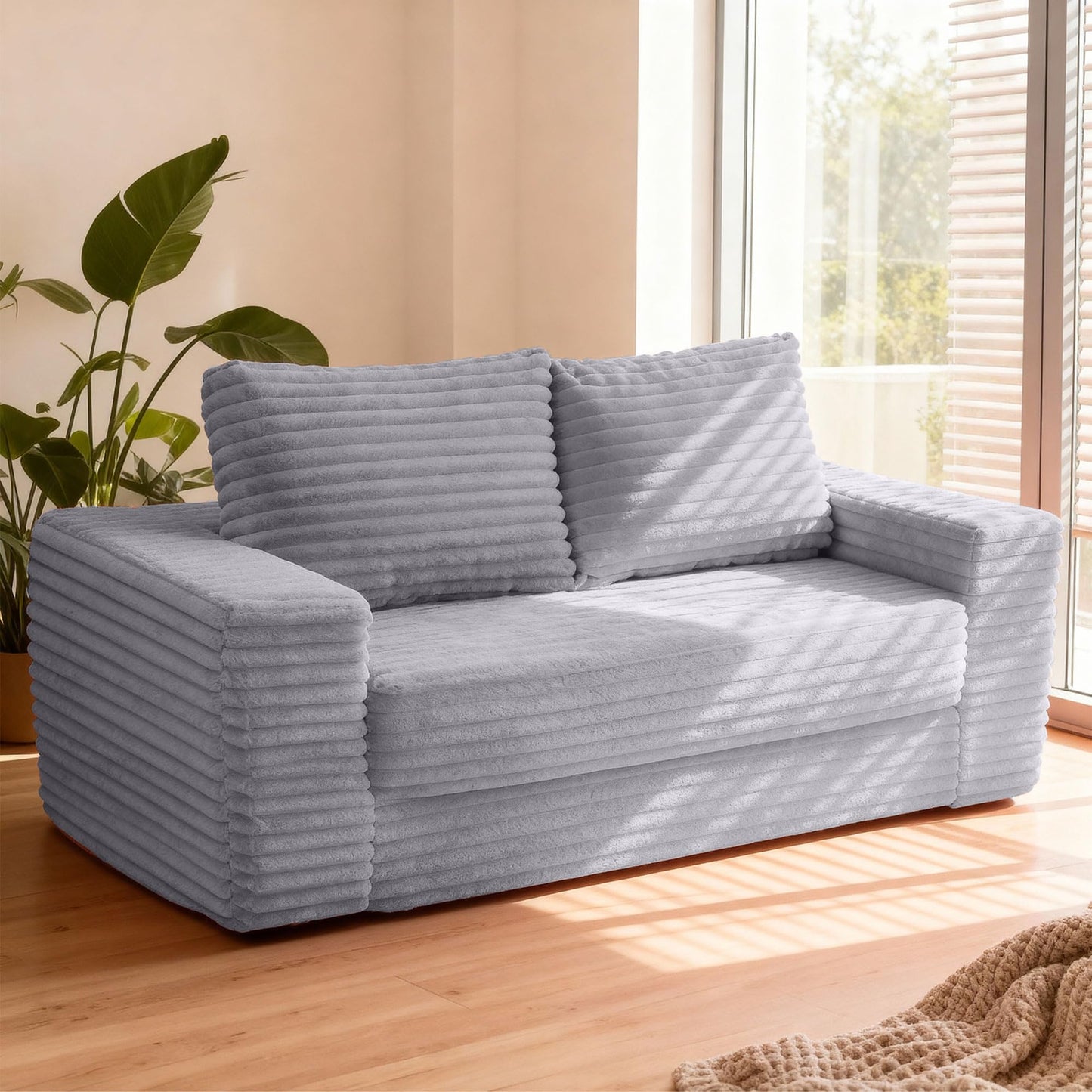 HABUTWAY Convertible Folding Sofa Bed Couch,3 in 1 Pull Out Couch Bed,Loveseat Sleeper Sofa Bed,Boneless Couches with Pillows for Living Room Bedroom, Light Grey