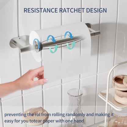 WZRUA Paper Towel Holder Under Cabinet, Single Hand Operable Roll Holder with Damping Effect,Self-Adhesive or Drilled SUS304 Stainless Steel for Kitchen Bathroom,Brushed Nickel