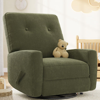 IDEALHOUSE Recliner Chair, 360° Swivel Rocking Glider Chair for Adults with Adjustable Backrest & Footrest, Cozy Corduroy Upholstered Armchair for Living Rooms, Bedrooms, Apartments, Green