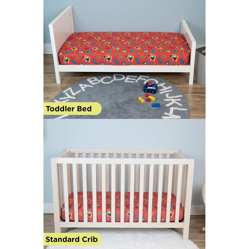 Paw Patrol Sheet Set - Fits Toddler Bed or Crib Mattress - Fitted Sheet and Reversible Pillowcase, Red