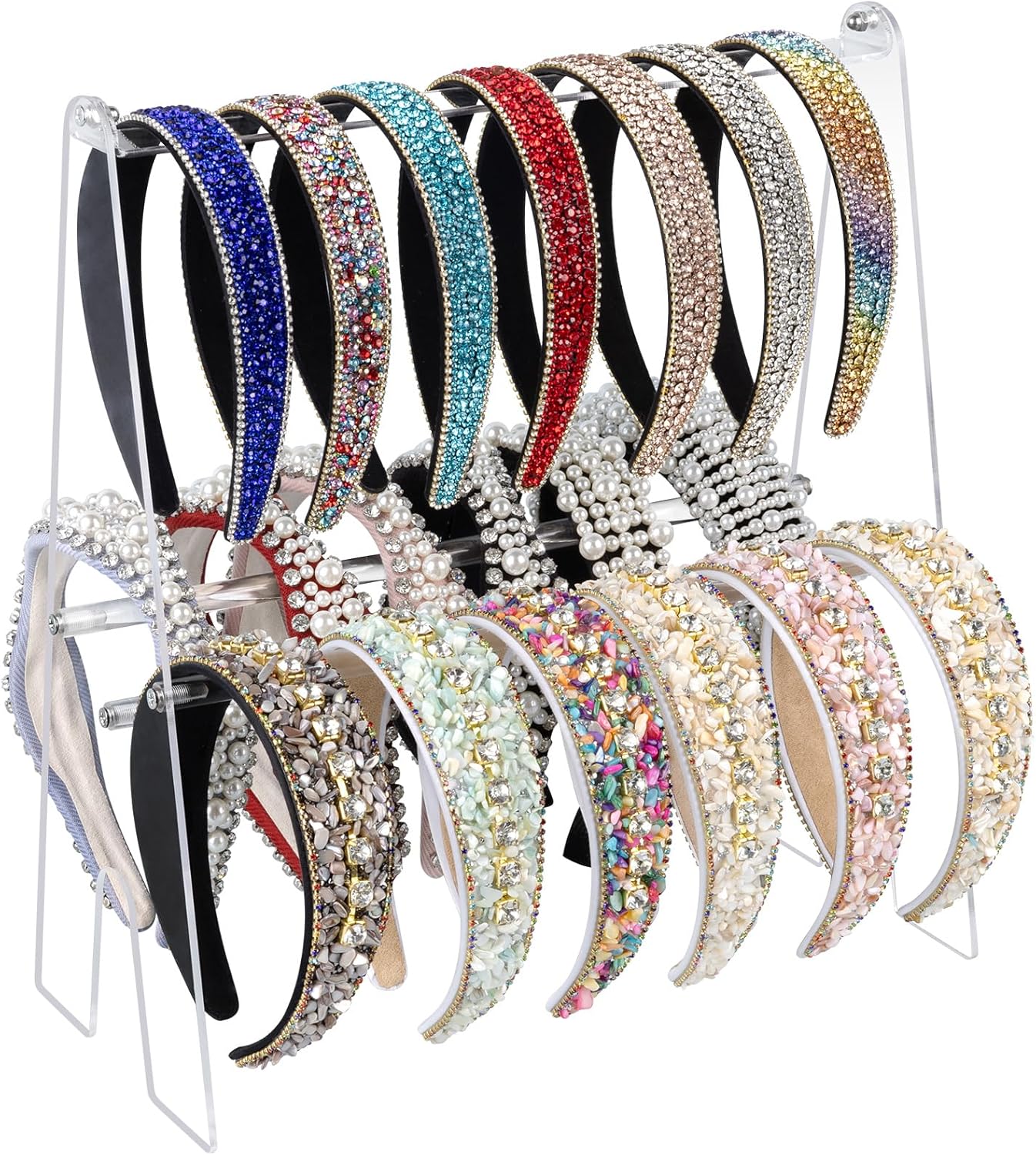 Headband Holder Organizer, Acrylic 2-Tier Clear Headband Display Stand for Girls and Women (13.4in Height)