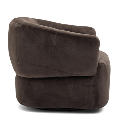 Christopher Knight Home Manie Plush Fabric 360° Swivel Accent Chair, Solid Wood Living Room Swivel Barrel Chair, Rotating Single Lounge Sofa, Comfy Reading Armchair, Dark Brown