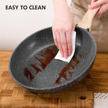 Roomena 8 inch Nonstick Frying Pan Skillet, Non Stick Granite Fry Pans, Omelette Pan, Egg Frying Pan with Heat-Resistant Handle, Requires Installation, PFOA Free Chef's Pan, Induction Compatible