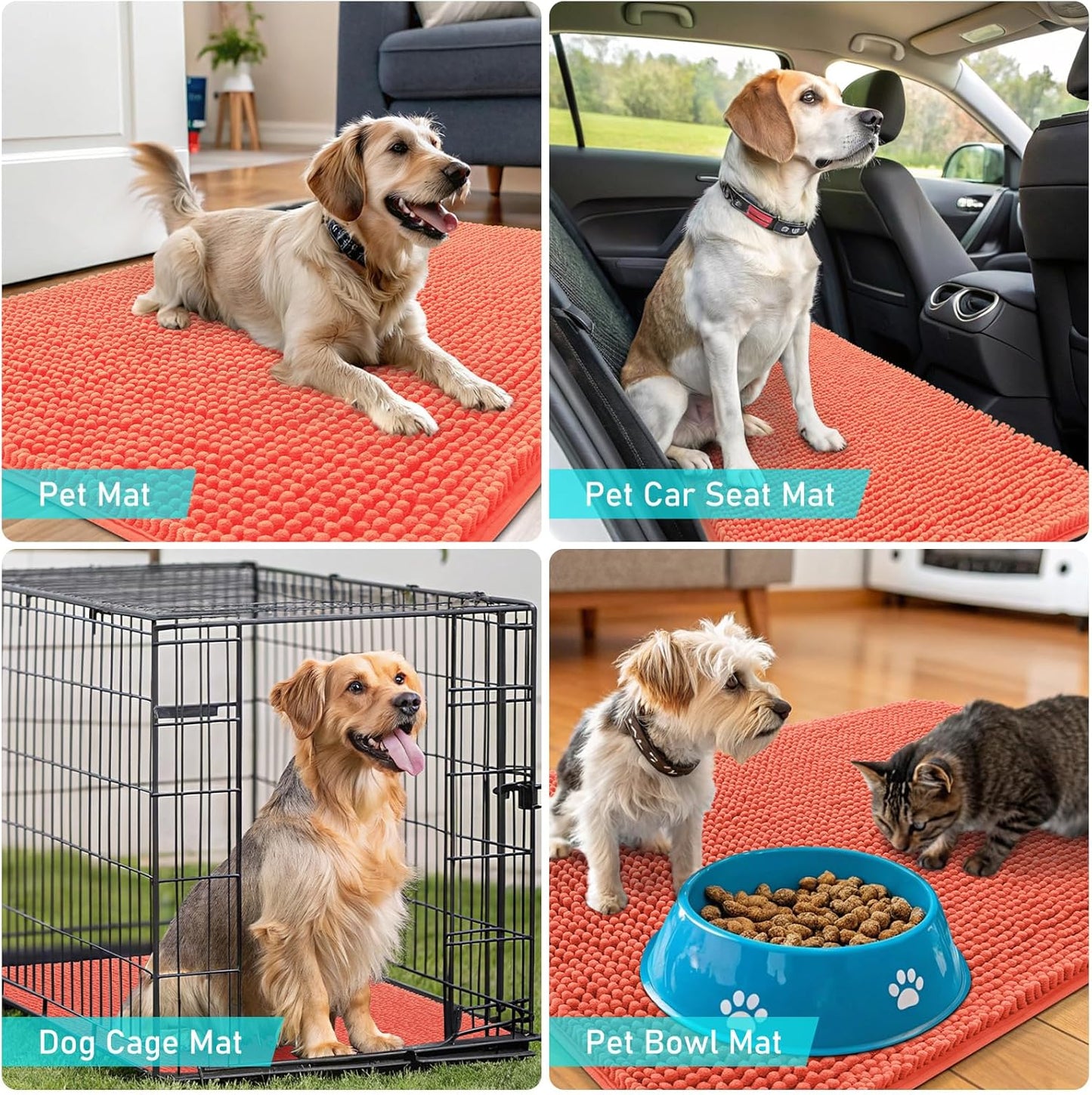 OLANLY Dog Door Mat - Absorbent Non-Slip Washable Chenille Mat for Muddy Paws | 40x24 Coral