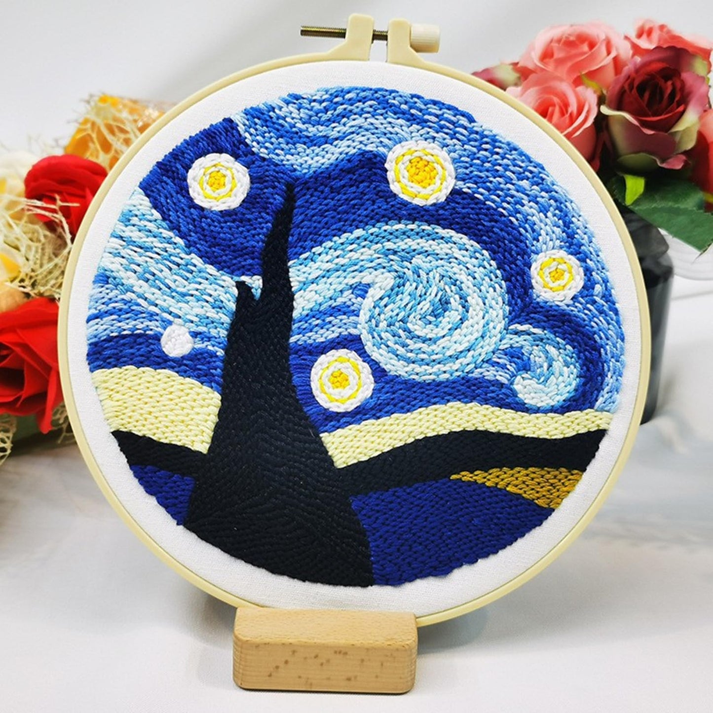 Abillyn Punch Needle Embroidery Starter Kit for Beginner, Punch Needle Fabric with Starry Sky Pattern, Embroidery Hoops and Embroidery Pen (Starry Sky)