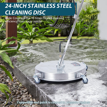 GarveeLife 24 in Pressure Washer Surface Cleaner with Dual Handle, 4 Wheels, 3/8 in Quick Connect, 2 Nozzles, Stainless Steel Power Washer Surface Cleaner for Driveway Sidewalk Patio, 4000 PSI