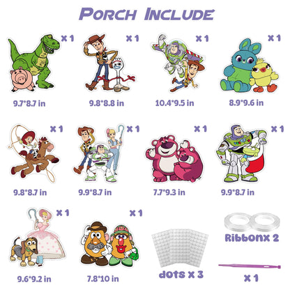 Cartoon Birthday Decorations, Birthday Party Porch Sign Banner Decoration Supplies, 10 Pcs Hanging Porch for Theme Party Supplies
