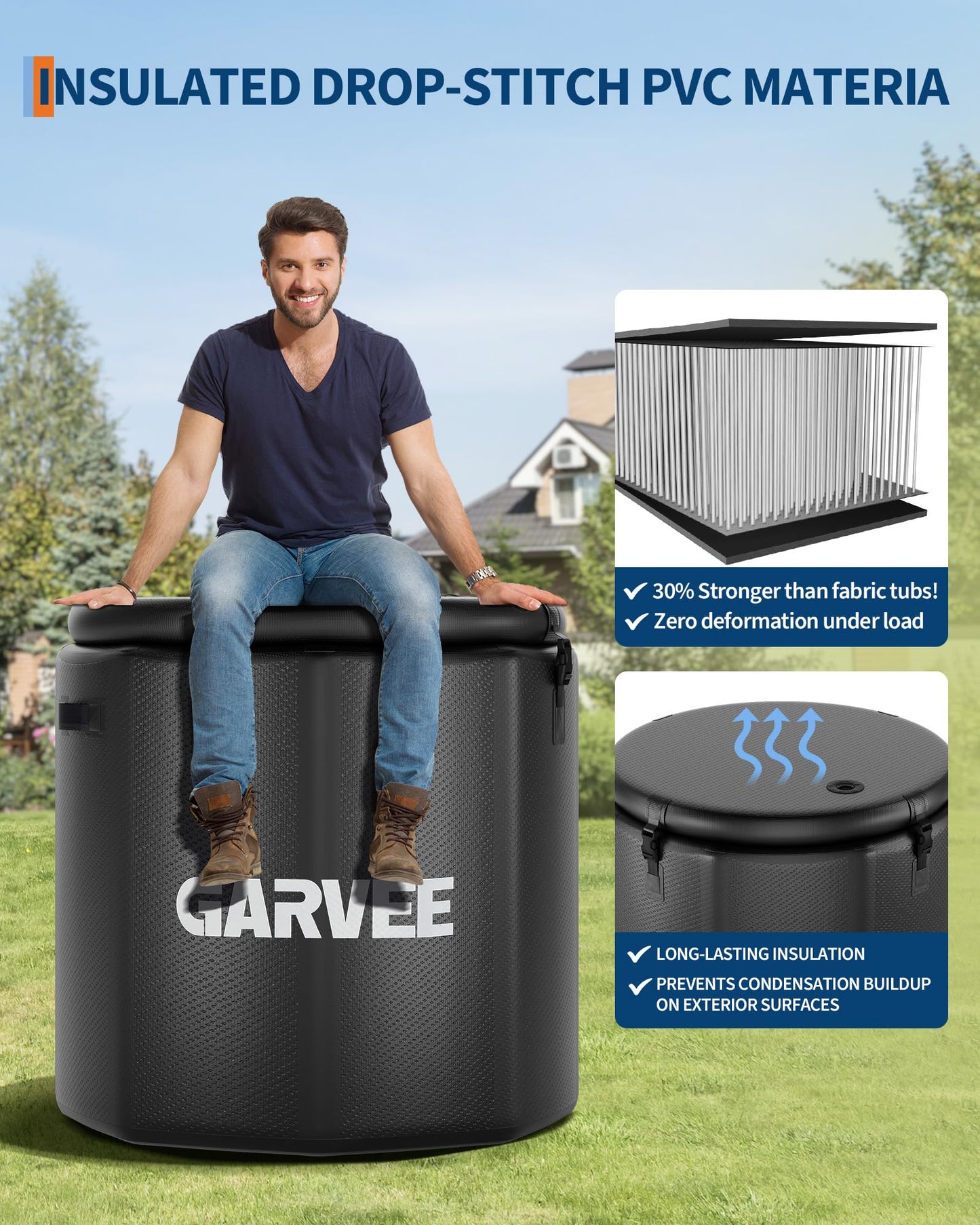 XXL Ice Bath Tub for Athletes, Compatible with Water Chillers, 186-Gallon Inflatable Cold Plunge Tub with Insulated Lid, Portable for Outdoor & Indoor Recovery (Black, 186Gallon)