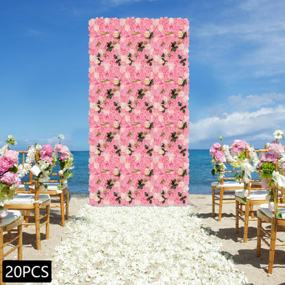 Unnsiapit Artificial Flower Wall Backdrop, 20Pcs Background Panels Floral Wall Privacy Screen Decorative Fences for Party Wedding Garden Outdoor, W23.6*H15.8in, Pink & White & Green