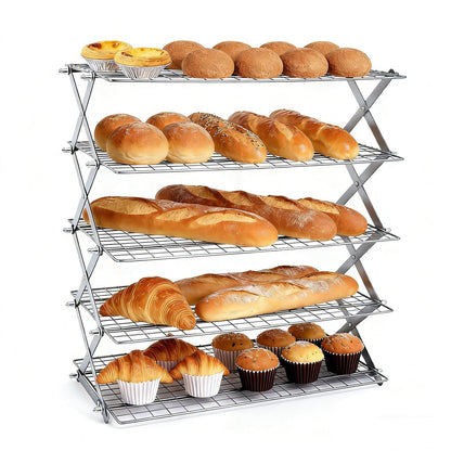 5 Tier Collapsible Cooling Rack, 2/3/4/5-Tier Upgraded,Adjustable ＆ Stackable Baking Rack, 5 Modes Cooling Racks for Cooking and Baking, Roasting ＆ Grilling Gifts for Picnic Party