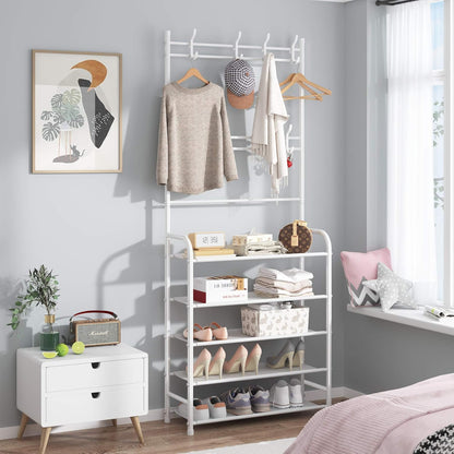 5-Tier 15-20 UDEAR Entryway Coat Rack - Large Space, Shoe Storage, Hanging & Storage, Pairs, Multifunctional White