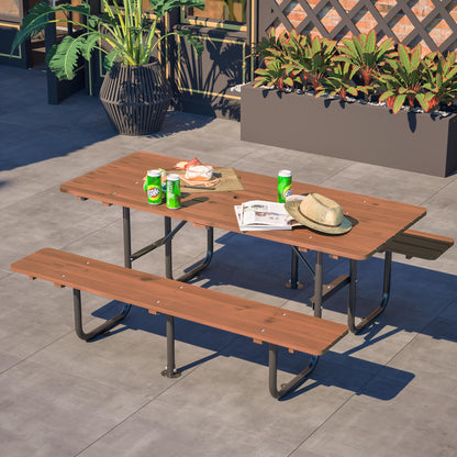 VroomAuto Outdoor Picnic Table for 6 with Benches, 72 Inch Rectangular Waterproof Wooden Dining Set, Heavy Duty for Garden Backyard Patio BBQ