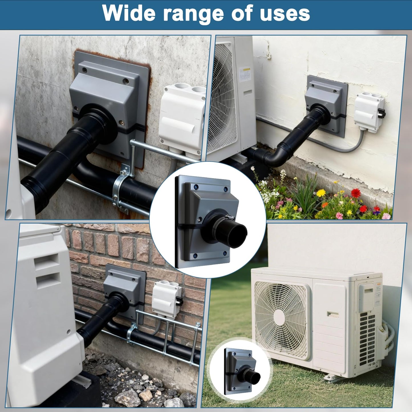 HVAC Wall Penetration Cover & Line-Set Cover Kit— UV-resistant Split Air Conditioning Duct Kit Wall Cover Fits 1 3/4" Insulated Refrigerant Lines for Indoor and Outdoor Air Conditioning Systems (Grey)