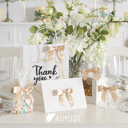 AIMUDI Champagne Gift Wrapping Bows - 3.5" Pre-Tied Small Christmas Tree Bows | 50 Count for Crafts & Decorations