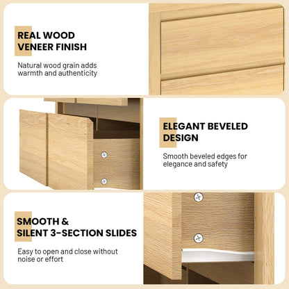 Garvee Modern 9 Drawer Dresser for Bedroom, Wide Chest of Drawers with Anti-Tipping Device, Wooden Storage Cabinet and TV Stand for Closet, Living Room or Hallway,Natural Wood