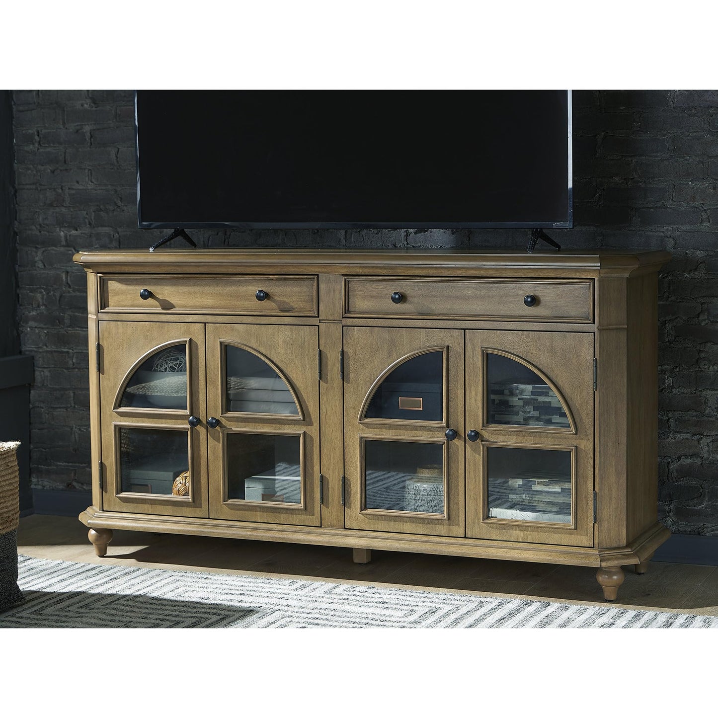 Signature Design by Ashley Barlomore Classic 2-Drawer Accent Cabinet with Adjustable Shelves, Light Brown