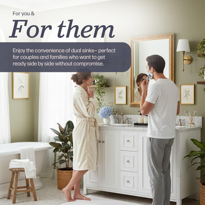 Alaterre Furniture Williamsburg 60 Inch Double Sink Bathroom Vanity - Freestanding Cabinet Without Top - Large Soft-Close Wood Vanity (White)