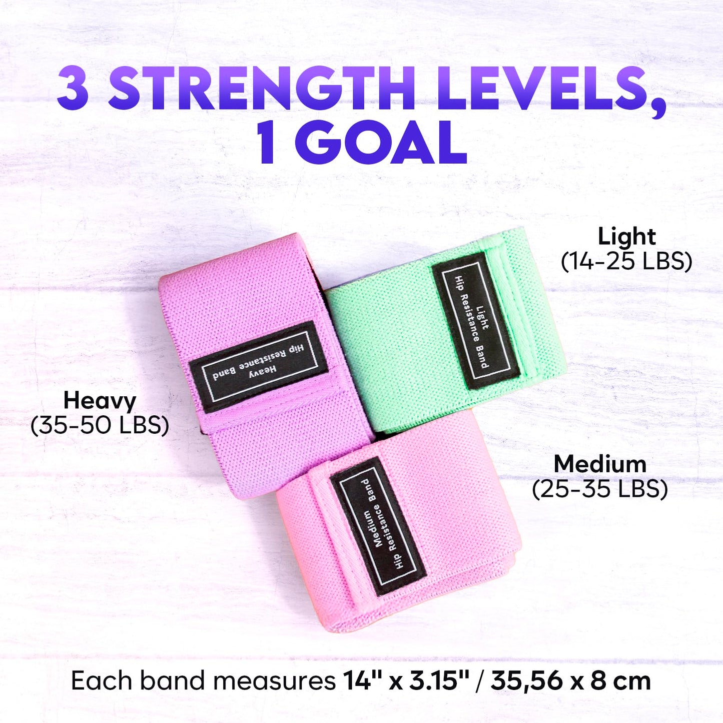 Wide Fabric Resistance Bands for Working Out | 3 Strength Level Non-Slip Exercise Booty Bands for Women & Men | Comes with a Bag and Tape Measure | for Gym, Yoga, Pilates