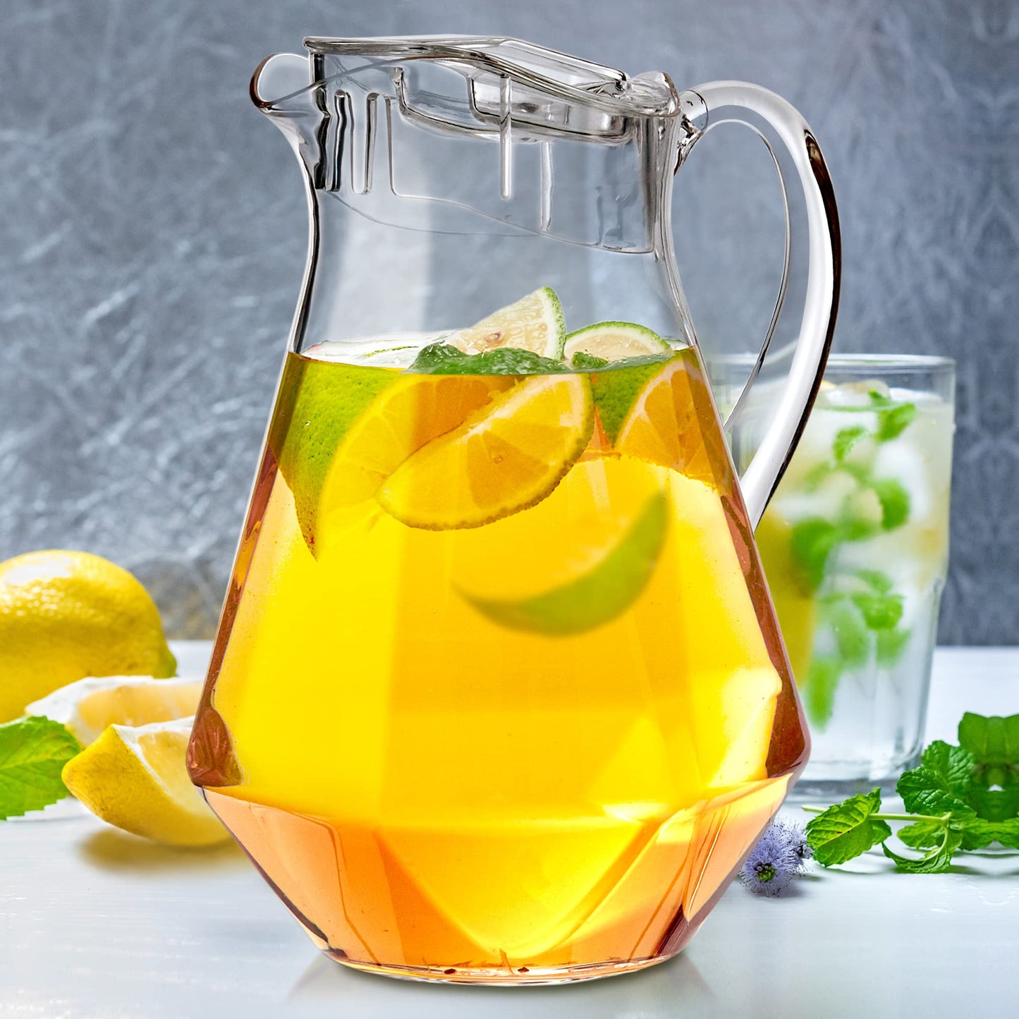 Amazing Abby - Sparkly - Plastic Pitcher (64 oz, 2 Quart), Clear Water Pitcher with Lid, Fridge Jug, BPA-Free, Shatter-Proof, Great for Iced Tea, Sangria, Lemonade, Juice, Milk, and More
