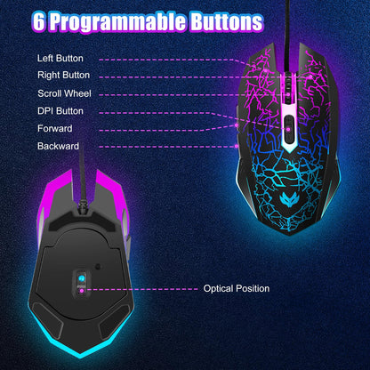 Wireless Gaming Mouse, Rechargeable Wireless Computer Mouse, 7-Color LED Light, Ergonomic Mouse with 6 Silent Click Buttons, 3 Adjustable 2400 DPI Wireless Mouse for Laptop,PC,Mac, Black
