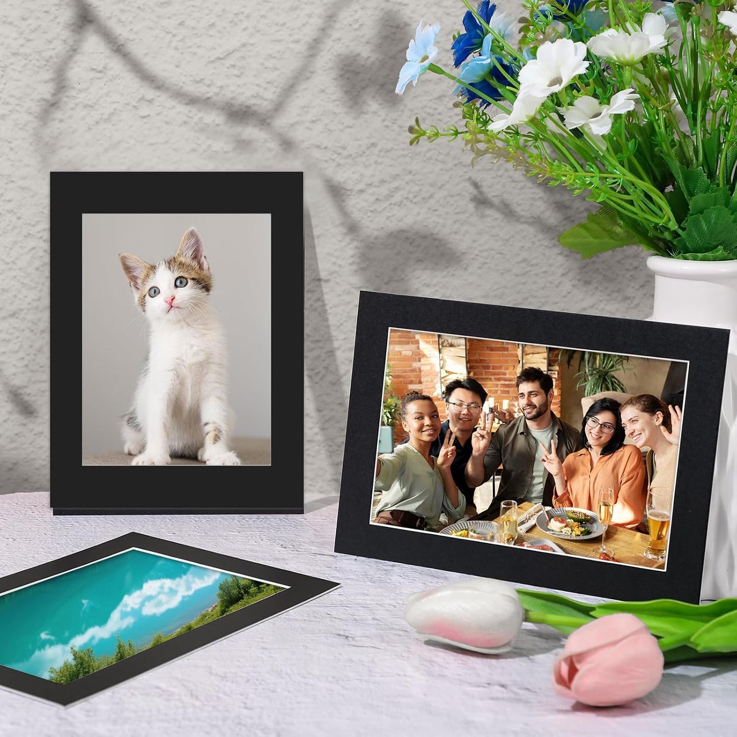 15 Pack 12x16 9x12 Black Picture Mats, Frame Mattes for Pictures Display Photo Frame Mat Core Bevel Cut Mat Board Show