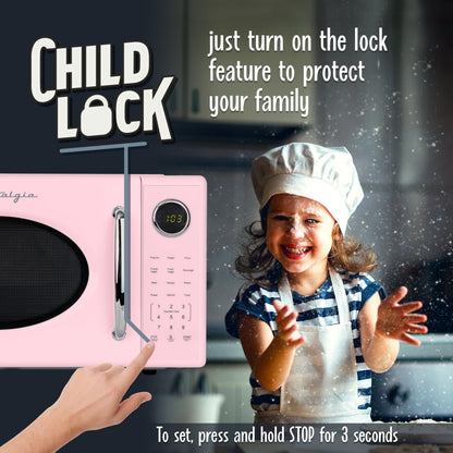 Nostalgia Retro Microwave Oven - 0.7 Cu Ft, 700-Watt Countertop Size with Glass Turntable, Child Safety Lock, 8 Auto-Cook Programs, Digital Clock - Aqua