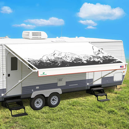Leaveshade RV Awning Fabric Replacement Camper Trailer Awning Fabric Super Heavy Vinyl Coated Polyester 9'3''(Fit for 10' Awning)-Mountains (Custom Looking)