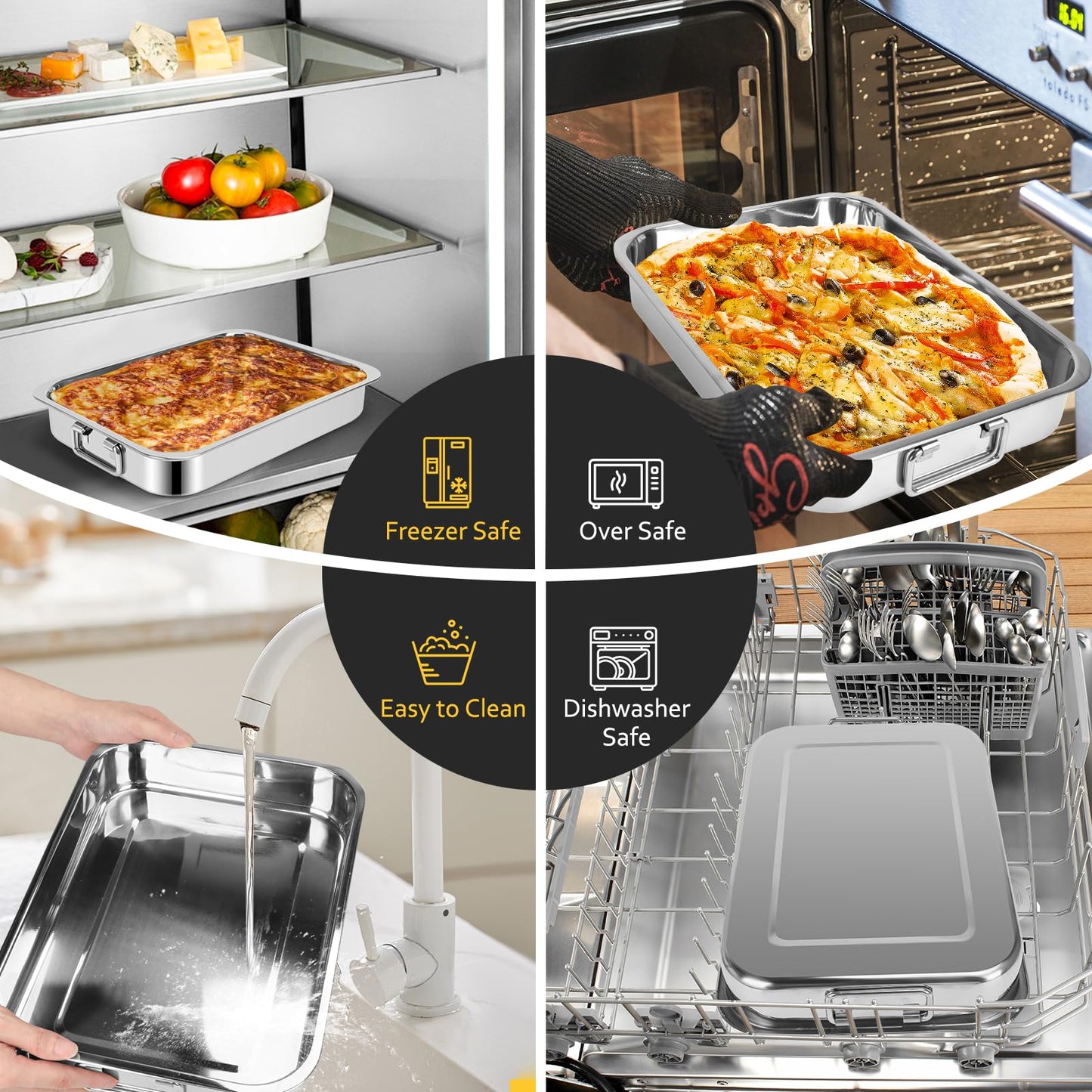 15.5" Stainless Steel Roasting Pans with Handles, Baking Pan for Oven with 2 Racks, Heavy Duty, Dishwasher Safe Rectangular Lasagna Pan with Handles for Turkey Chicken, Silver