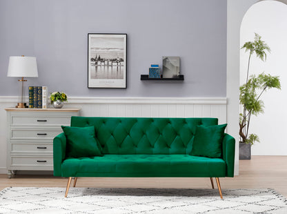 ERYE 71-Inch Soft Velvet Futon Sofa Bed Upholstered Tufted Futon Daybed W/Golden Leg & 2 Pillows,Modern Loveseat Couch Convertible Sleeper Sofabed for Home Apartment Office