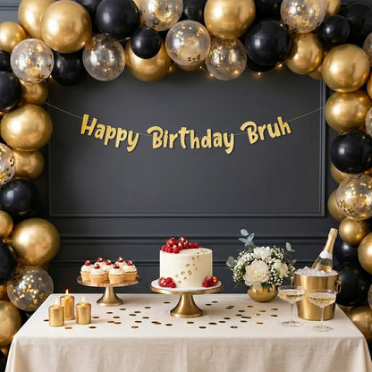 Pre-Strung Happy Birthday Bruh Gold Glitter Banner - Funny Birthday Decorations for Teen Boys and Girls - Party Supplies and Gifts