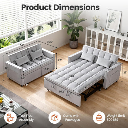 Trygoal Convertible Sofa Bed, Pull Out Couch with Side Pockets, 3 in 1 Velvet Fabric Loveseat Sleeper Sofa Bed, Pull Out Couch with Adjustable Backrest for Living Room, Bedroom, Apartment, Light Gray