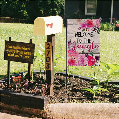 Welcome to the Jungle Fall Flag, Burlap Garden Flag for Outside, 12" x 18" Double Sided Outdoor Decor